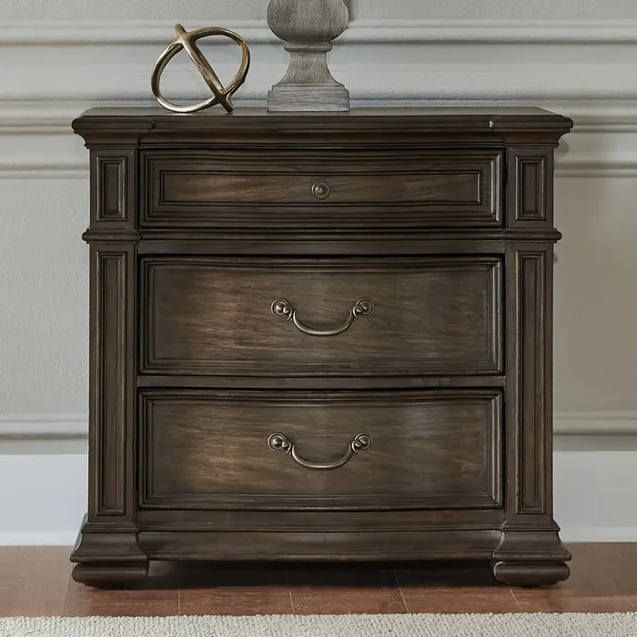 Traditional Bedside Chest with Charging Station and Felt-Lined Top Drawer