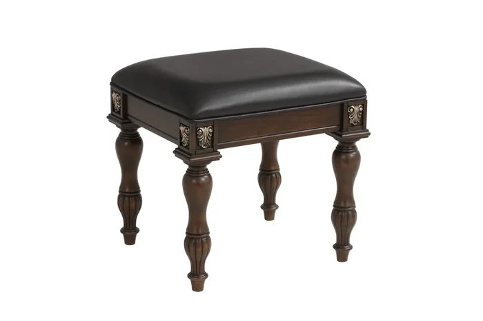 Traditional Vanity Stool with Upholstered Seat