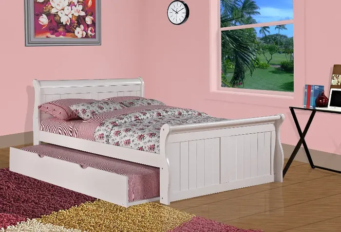 Traditional White Full Sleigh Bed with Trundle – Madilyn