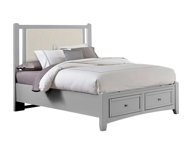 Transitional Blue Upholstered Full Bed with Footboard Storage