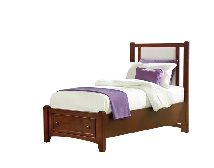 Transitional Blue Upholstered Twin Bed with Footboard Storage