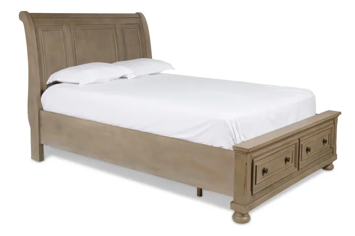 Transitional King Panel Bed with Footboard Storage