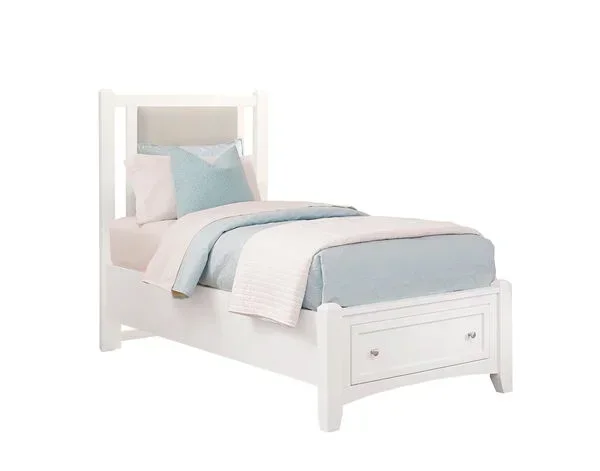 Transitional Linen Upholstered Twin Bed with Footboard Storage