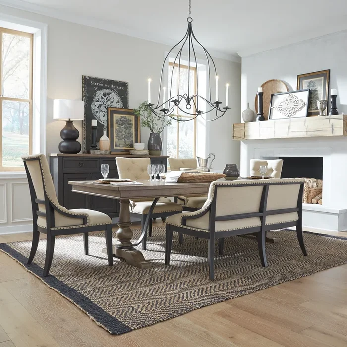 Transitional Six-Piece Pedestal Dining Set
