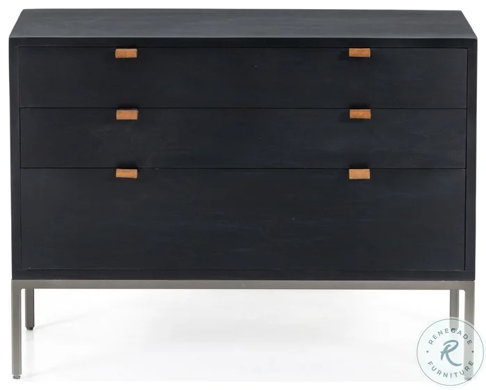Trey Black Wash Poplar Large 3 Drawer Nightstand