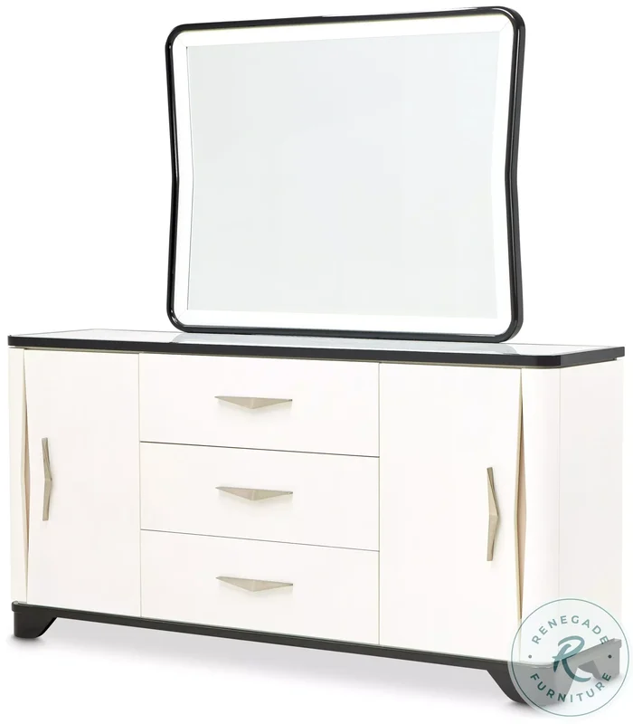 Tuxedo Black And White Piano Keyboard Sideboard with Mirror