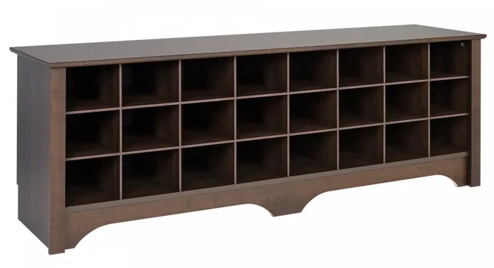Twenty-Four Pair Shoe Storage Cubby Bench – Espresso|Banc à compartiments de rangement pour 24 paires de chaussures – espresso