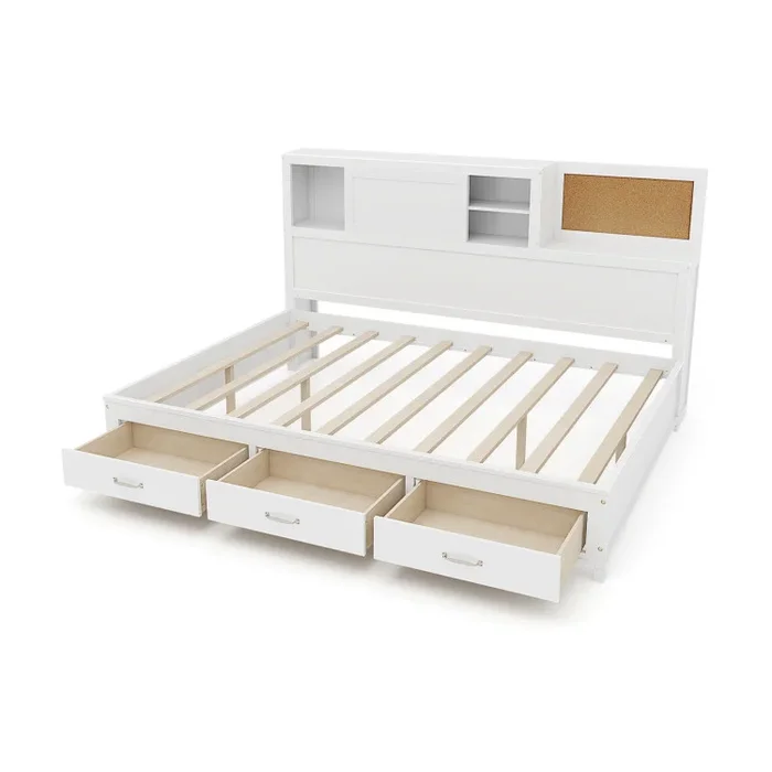 Twin/Full Size Wooden Daybed with 3 Drawers with Storage Shelves