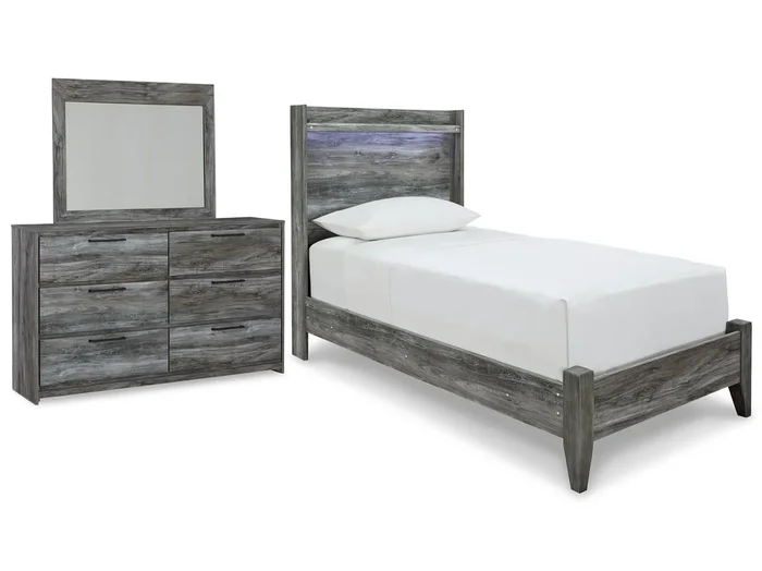 Twin Panel Bed, Dresser And Mirror