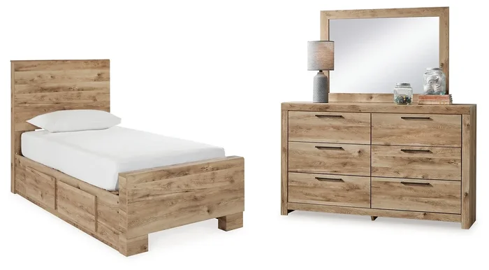 Twin Panel Bed With 2 Side Storage, Dresser And Mirror