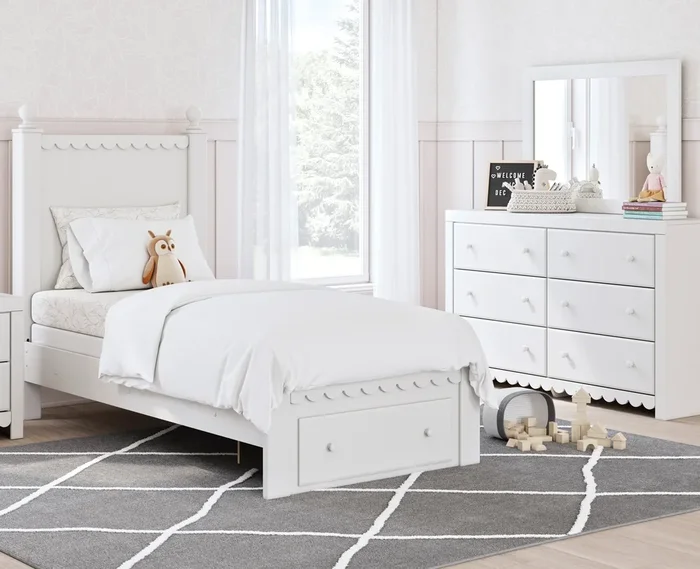 Twin Panel Storage Bed, Dresser And Mirror