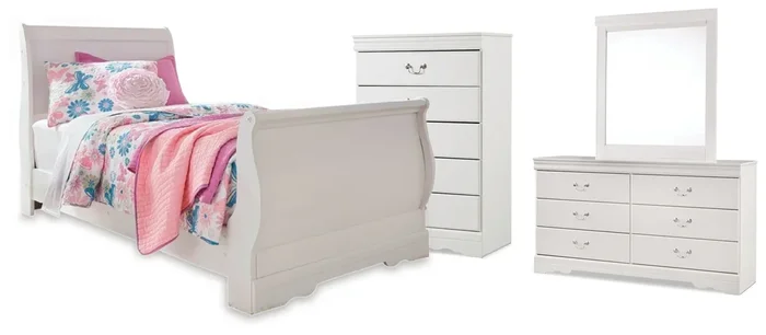 Twin Sleigh Bed, Dresser, Mirror And Chest
