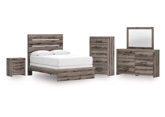 Urbanoore Full Panel Bed with Mirrored Dresser, Chest and Nightstand