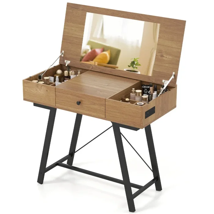 Vanity Desk with Flip Top Mirror Makeup Dressing Table