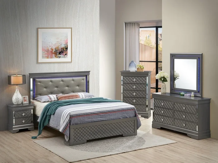 Verona Metalic Black Panel Bedroom Set