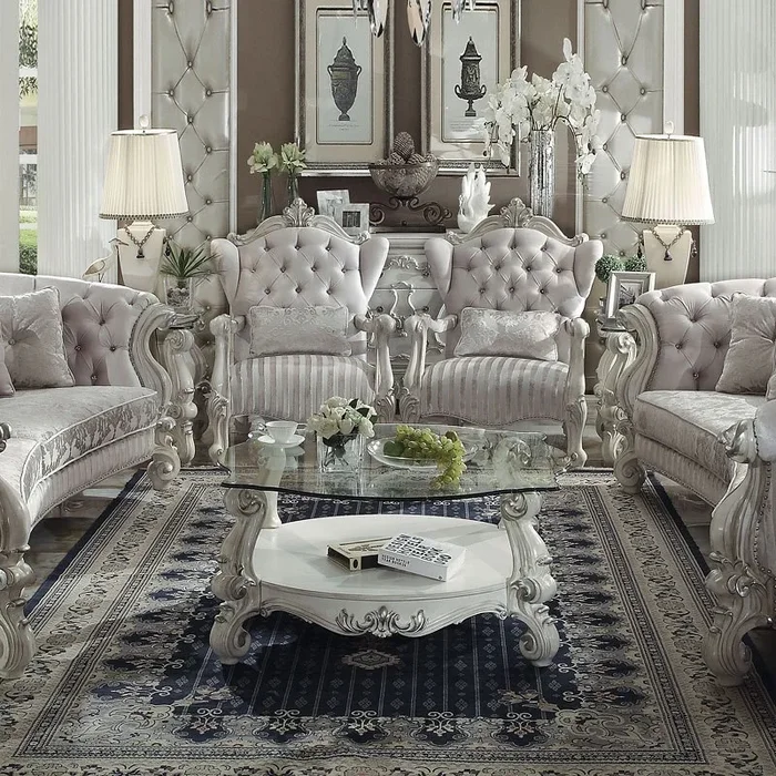 Versailles Glass Top Occasional Table Set (Bone White)