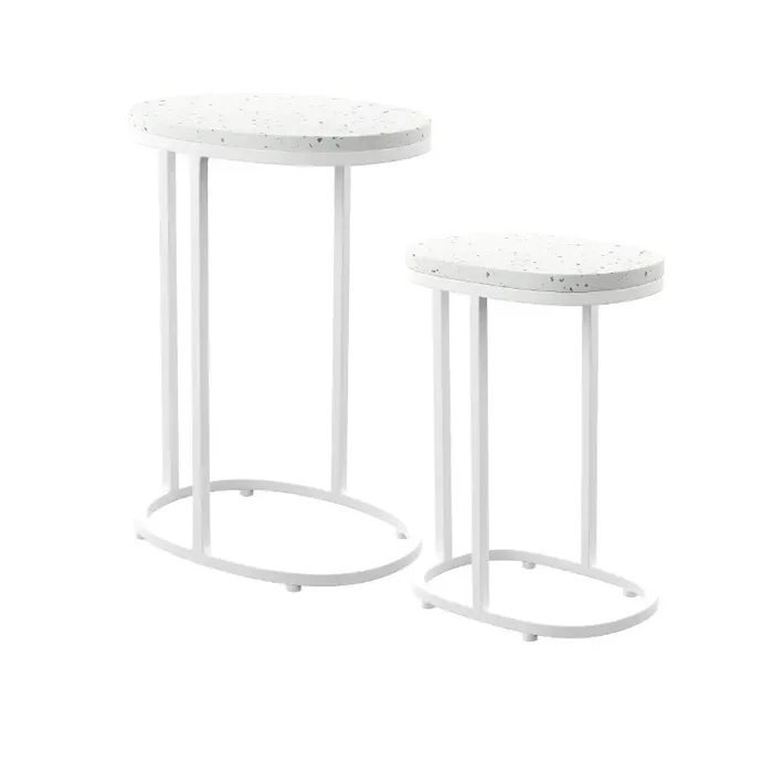 Vicanno White Terrazzo Outdoor Nesting Tables, Set of 2