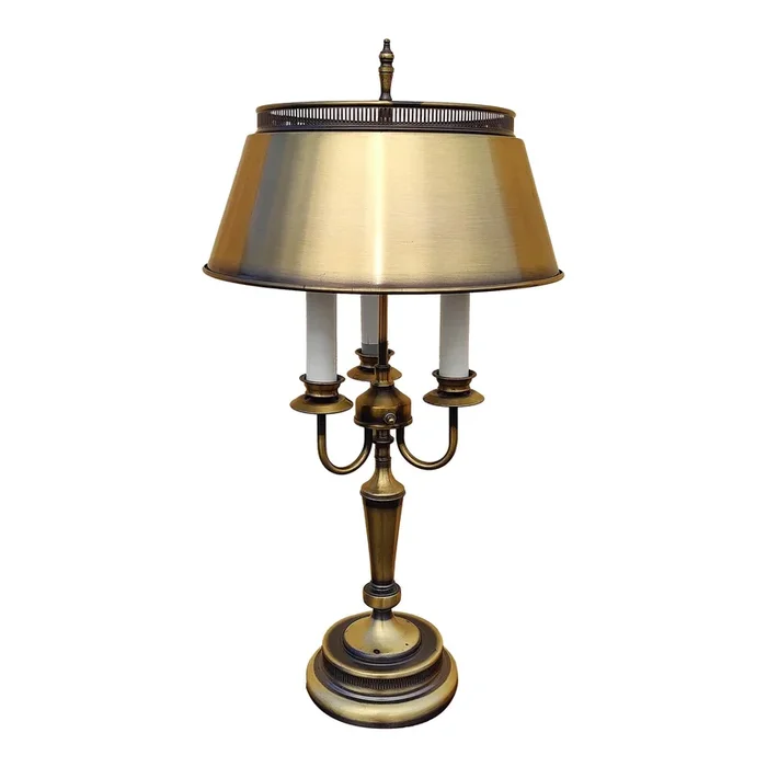Vintage 3 Arm Bouillotte Table Lamp Metal Tole Shade