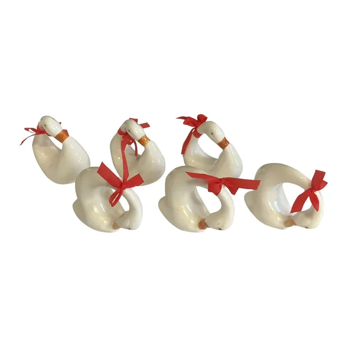 Vintage Ceramic Swan Napkin Rings- Set of 6