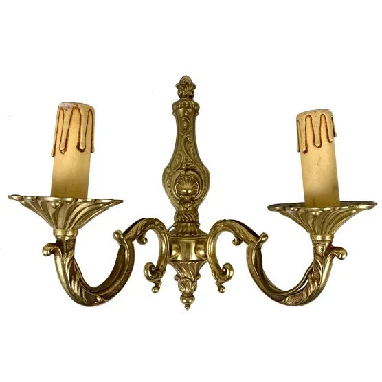 Vintage Single Carved Bronze Candelabra Wall Light Sconce, Belgium, 1960s