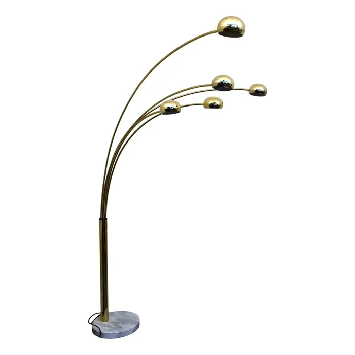 Vintage Swedish Five Arm Brass and Marble Base Floor Lamp, 1980s