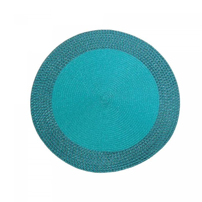 Vinyl Round Placemat with Teal Border – Set of 12|Napperon rond en vinyle avec bordure bleu sarcelle – ensemble de 12