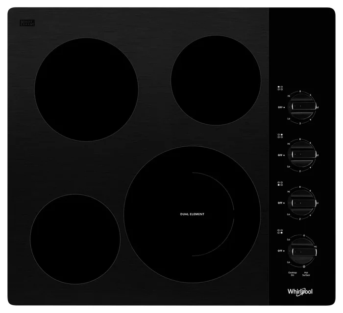 Whirlpool 24″ 4-Element Electric Cooktop – Black – WCE55US4HB | Surface de cuisson électrique Whirlpool de 24 po à 4 éléments – noire – WCE55US4HB