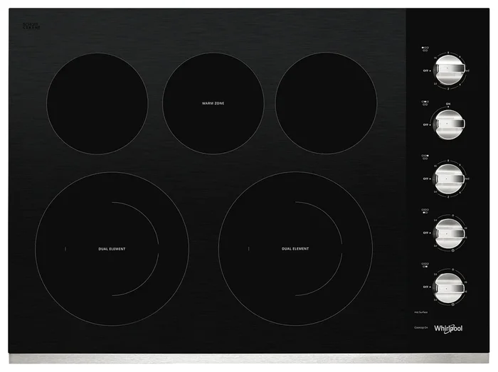 Whirlpool 30″ 5-Element Electric Cooktop – Stainless Steel – WCE77US0HS | Surface de cuisson électrique Whirlpool de 30 po à 5 éléments – acier inoxydable – WCE77US0HS
