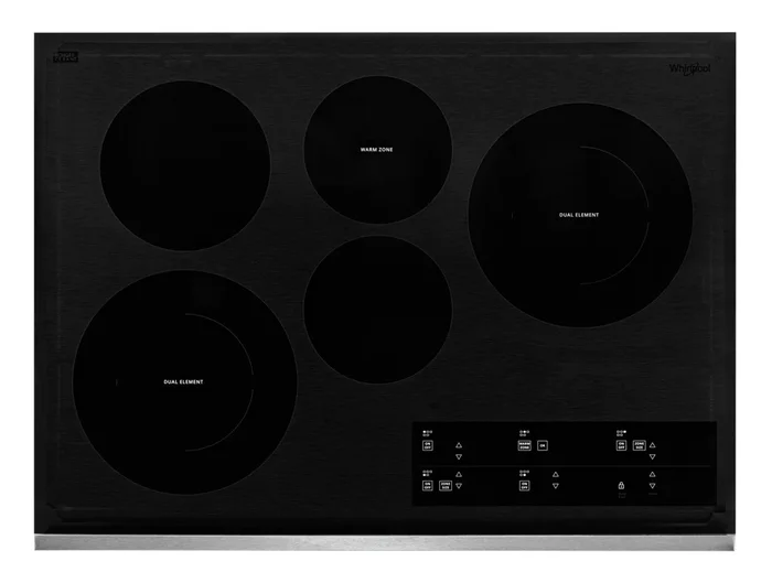 Whirlpool 30″ 5-Element Electric Cooktop – Stainless Steel – WCE97US0KS | Surface de cuisson électrique Whirlpool de 30 po à 5 éléments – acier inoxydable – WCE97US0KS