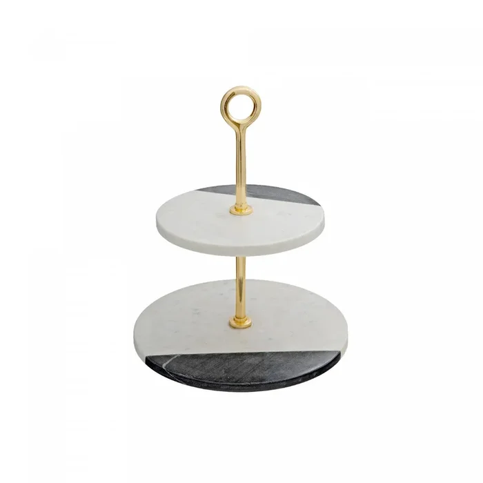 White And Black Marble 2-Tier Cake Stand|Assiette à gâteau sur pied à 2 étages en marbre blanc et noir