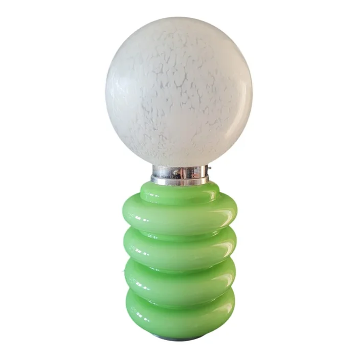 White and Green Table Lamp in Murano Glass and Chromed Metal, 1970s