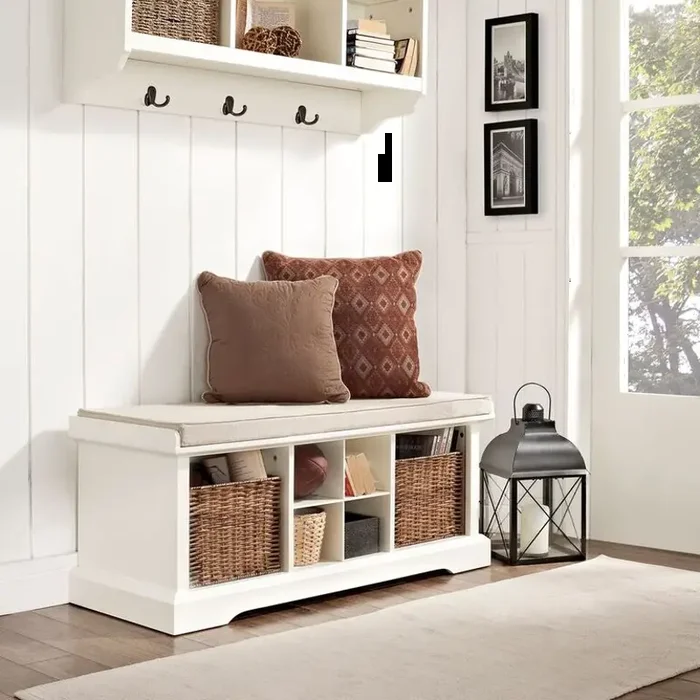 White Entryway Storage Bench – Brennan