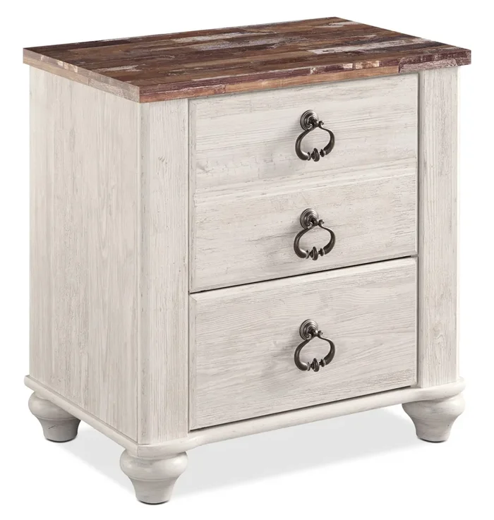 Willowton Bedside 2-Drawer Nightstand, 23.7″W x 25.7″H – Whitewash | Table de nuit Willowton de 23,7 po (L) x 25,7 po (H) à 2 tiroirs – blanchie