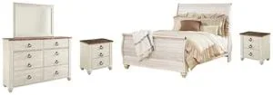 Willowton Queen Sleigh Bed, Dresser, Mirror and 2 Nightstands