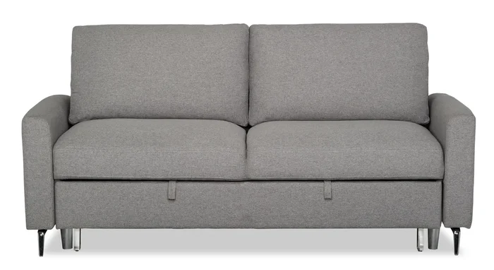 Wilson 77.5″ Linen-Look Fabric Sleeper Sofa with Drop-Down Back Cushions and Metal Legs – Solis Grey | Sofa-lit Wilson de 77,5 po en tissu d’apparence lin avec coussins de dossier rabattables et pattes en métal – gris Solis