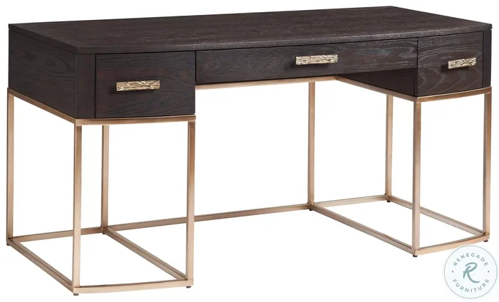 Windsor Park Rich Mocha and Warm Silver Leaf Brookings 3 Drawer Writing Desk