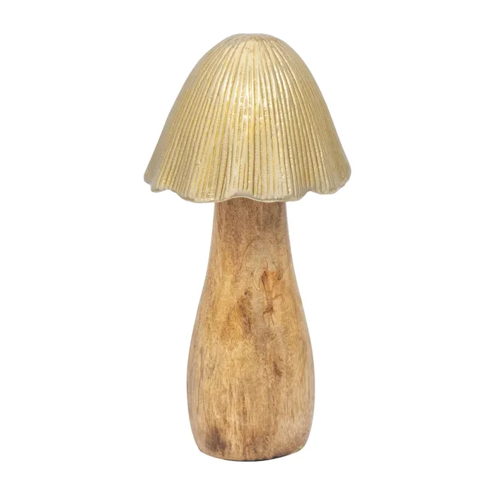 Wood 8″ Mushroom with Metal Top – Gold|Champignon de 8 po en bois avec dessus en métal – doré