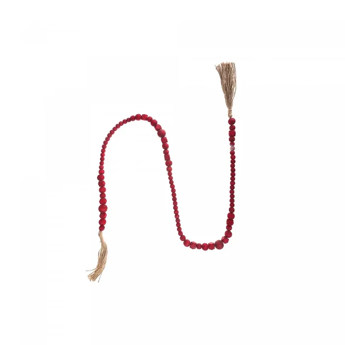 Wood Red Beaded Garland with Tassels|Guirlande de perles en bois rouge avec glands