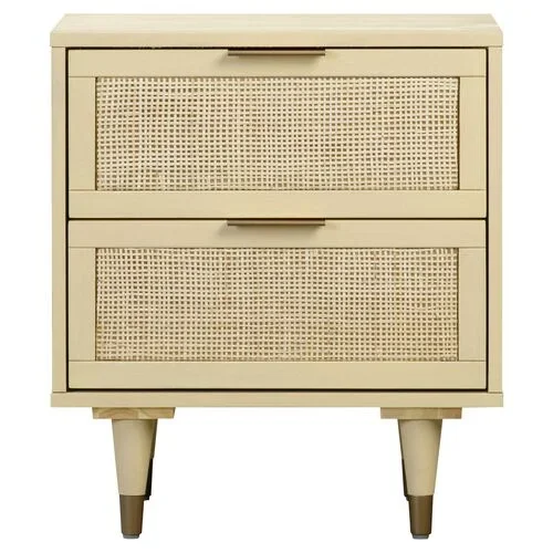 Wyatt Rattan Cane Nightstand, Cream