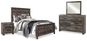 Wynnlow Queen Crossbuck Panel Bed, Dresser, Mirror, and Nightstand