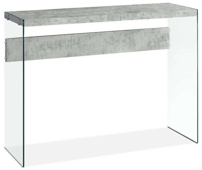 Yonah 44″ Modern Sofa Table – Cement Grey with Glass Legs|Table de salon moderne Yonah de 44 po – gris ciment avec pattes en verre