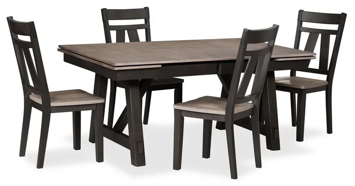 Zao 5pc Dining Set with Table & 4 Chairs, 66-94″W Extension, Melamine – Brown | Ensemble de salle à manger Zao 5 pièces en mélamine avec table, rallonge de 66 po à 94 po (L) et 4 chaises – brun