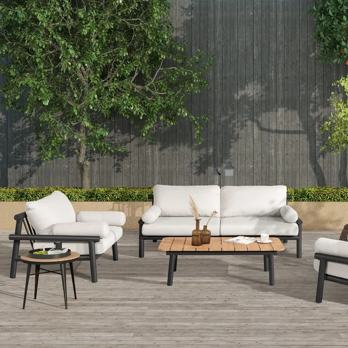 Zara – Dowel Frame Bolster Patio Deep Seating Sofa – Wheat Beige Axroma Olefin