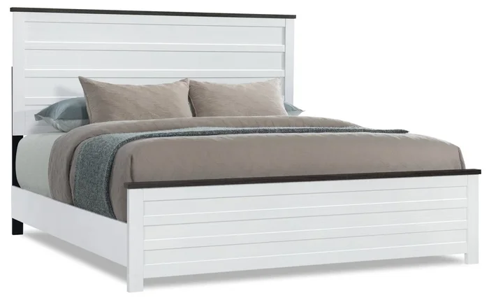 Zoey Panel Bed, Two-tone White & Brown – King Size | Lit à panneau Zoey, deux teintes, blanc et brun – format très grand lit