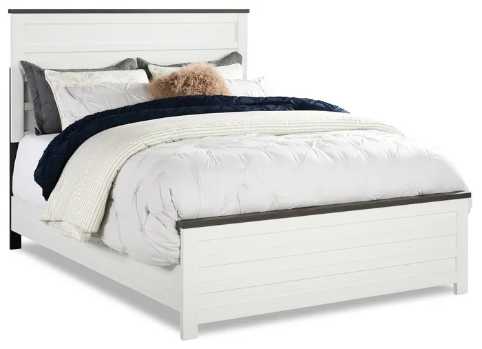Zoey Panel Bed, Two-tone White & Brown – Queen Size | Lit à panneau Zoey, deux teintes, blanc et brun – format grand lit