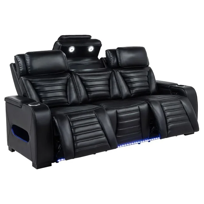 Zuma – Faux Leather Dual Power Reclining LED Sofa – Black