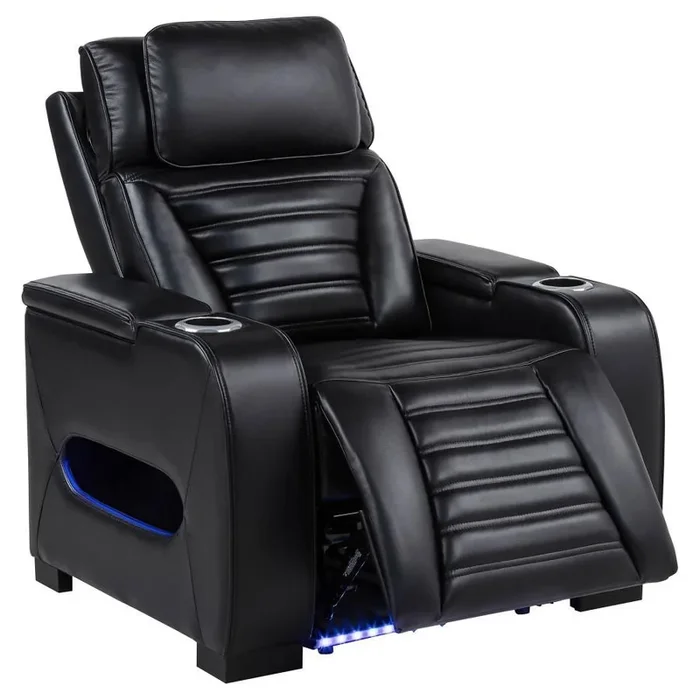 Zuma – Faux Leather Upholstered Dual Power LED Recliner – Black